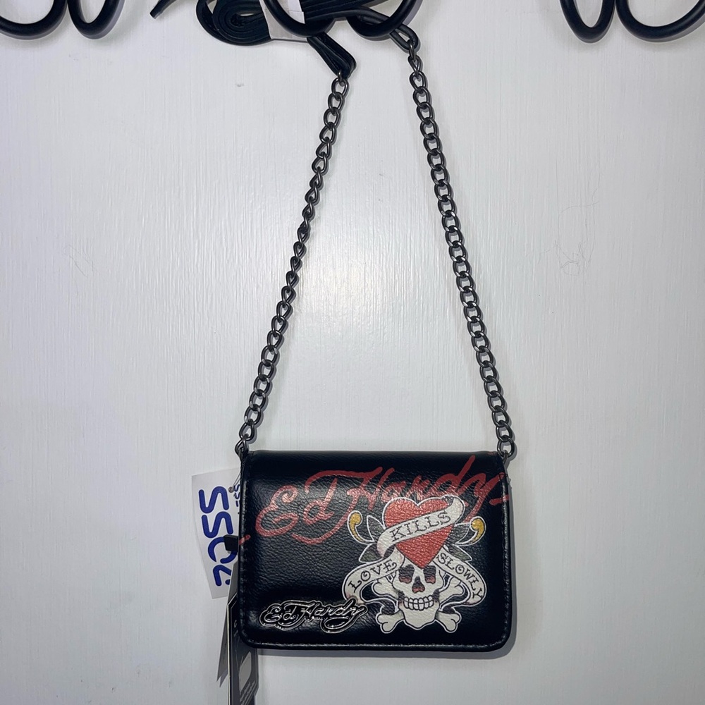 NWT Ed Hardy Black Skull Chain Clutch - Picture 10 of 10
